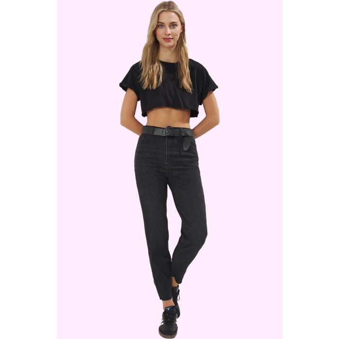 Kadın Denim Jean Boru Paça Yüksek Bel Mom Fit Düz Desen Günlük Kullanım Yaz Aylarının Vazgeçilmezi