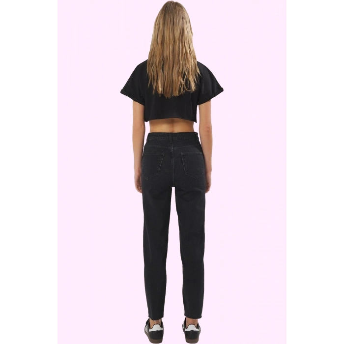 Kadın Denim Jean Boru Paça Yüksek Bel Mom Fit Düz Desen Günlük Kullanım Yaz Aylarının Vazgeçilmezi