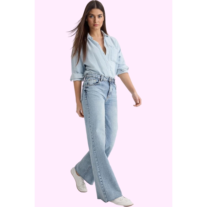 Kadın Denim Jean; Casual Wide Leg Pamuk Normal Bel Uzun Boy Günlük Kullanım Modern Tasarım