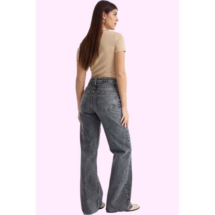 Kadın Denim Jean; Casual Wide Leg Pamuk Normal Bel Uzun Boy Günlük Kullanım Modern Tasarım