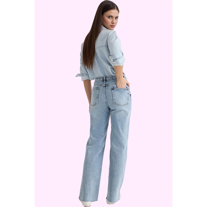 Kadın Denim Jean; Casual Wide Leg Pamuk Normal Bel Uzun Boy Günlük Kullanım Modern Tasarım