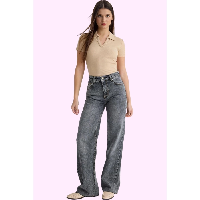 Kadın Denim Jean; Casual Wide Leg Pamuk Normal Bel Uzun Boy Günlük Kullanım Modern Tasarım