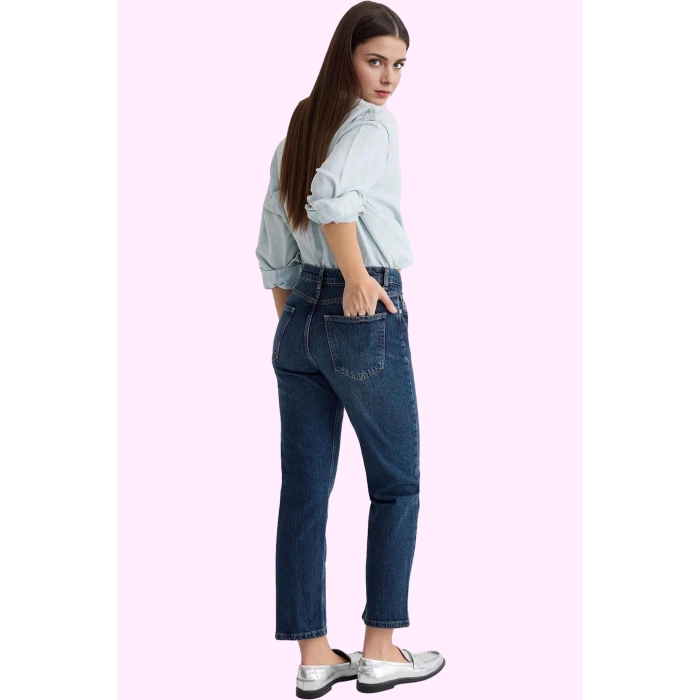 Kadın Denim Jean Pantolon Düz Desen Yüksek Bel Günlük Kombin Hafta Sonu Yaz Aylarının Vazgeçilmezi