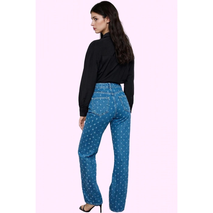 Kadın Denim Jean Pantolon Yüksek Bel Geniş Paça Pamuk Günlük Kullanım Yaz Aylarının Vazgeçilmezi