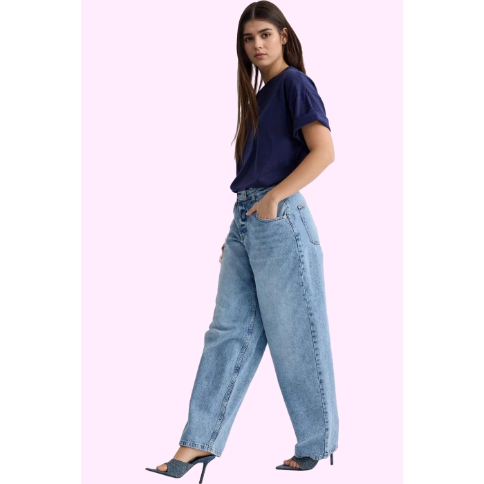 Kadın Denim Jean Uzun Boy Skater Baggy Pamuk Günlük Stil Hafta Sonu Yaz Aylarının Vazgeçilmezi