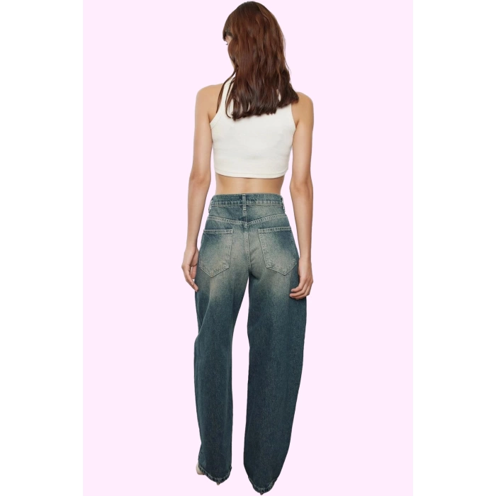 Kadın Denim Jean Yüksek Bel Baggy Geniş Paça Pamuk Günlük Kullanım İçin Yaz Aylarının Vazgeçilmezi