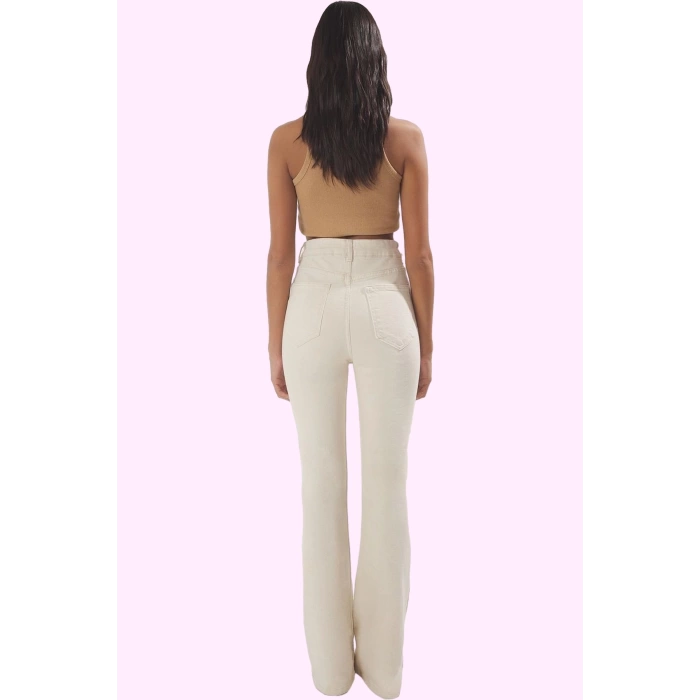 Kadın Denim Jean Yüksek Bel Flare Günlük Kullanım İçin Hafta Sonu Yaz Aylarının Vazgeçilmezi