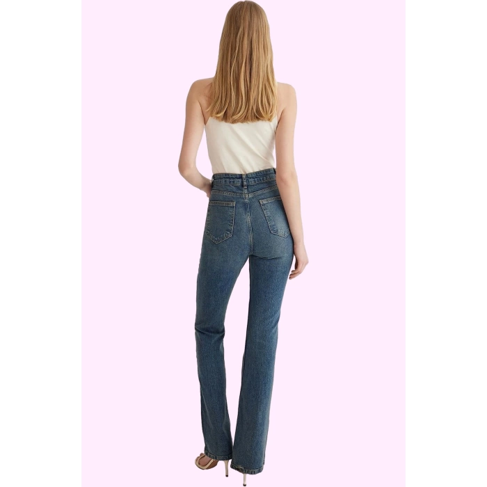 Kadın Denim Jean Yüksek Bel Flare Günlük Kullanım İçin Hafta Sonu Yaz Aylarının Vazgeçilmezi