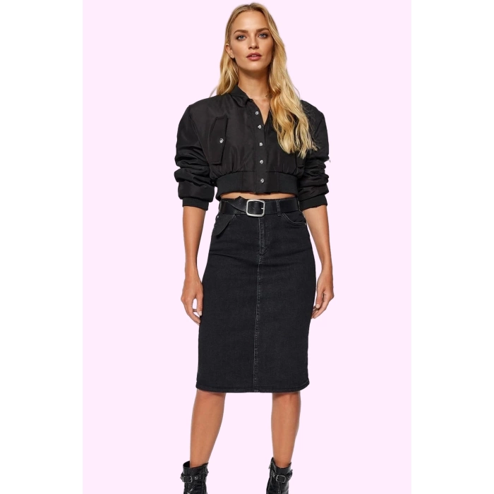 Kadın Denim Kalem Etek Yüksek Bel Midi Boy Casual Günlük Hafta Sonu Yaz Aylarının Vazgeçilmezi