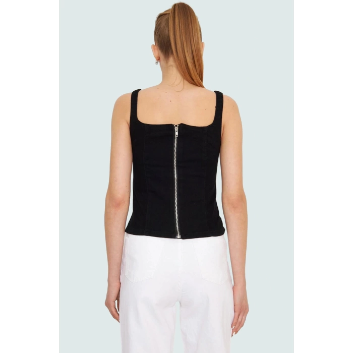 Kadın Denim Kalp Yaka Bluz Stretch Kumaş Günlük Tarz Profesyonel Görünüm Dayanıklı Malzeme