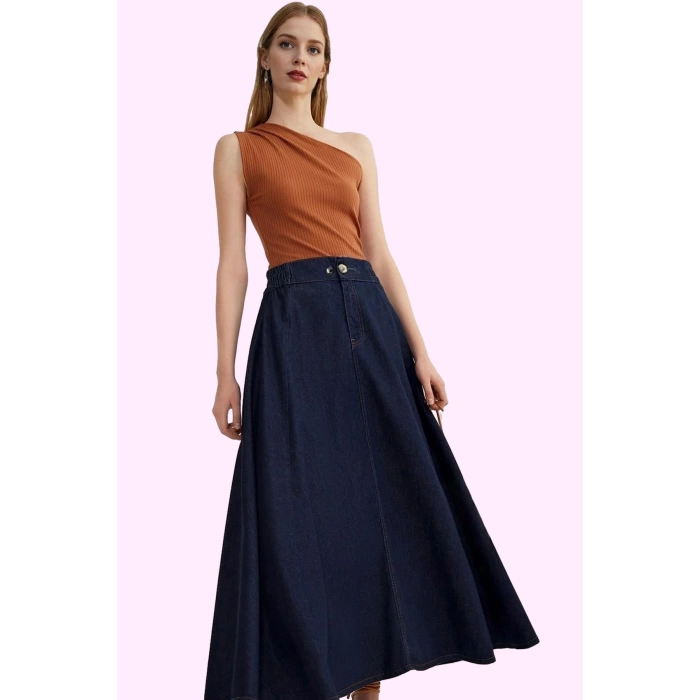 Kadın Denim Maxi Etek Pamuk Günlük ve Özel Günler İçin Hafta Sonu Yaz Aylarının Vazgeçilmezi