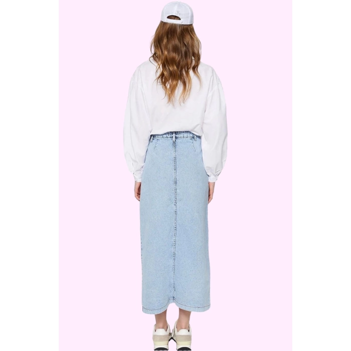 Kadın Denim Maxi Etek Yüksek Bel Kemerli Pamuk Günlük Kombinler Yaz Aylarının Vazgeçilmezi