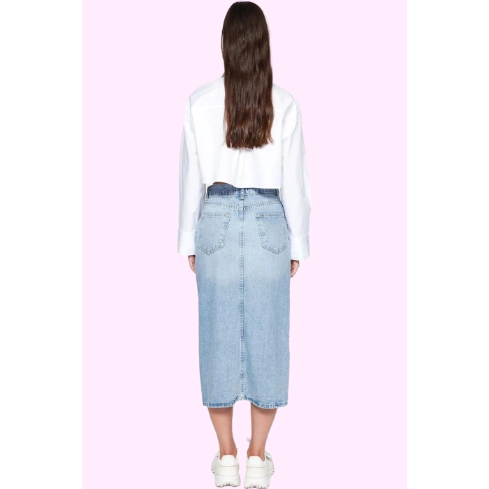 Kadın Denim Midi Etek A line Kalıp Pamuk Günlük Ve İş Hayatı İçin Yaz Aylarının Vazgeçilmezi