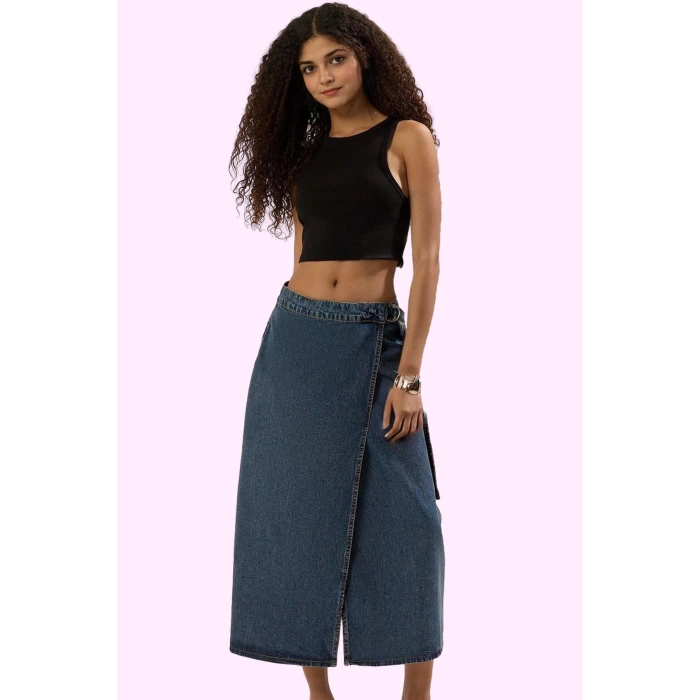 Kadın Denim Midi Etek Pamuk Kemer Detaylı Günlük Ve Şık Kombinler Yaz Aylarının Vazgeçilmezi