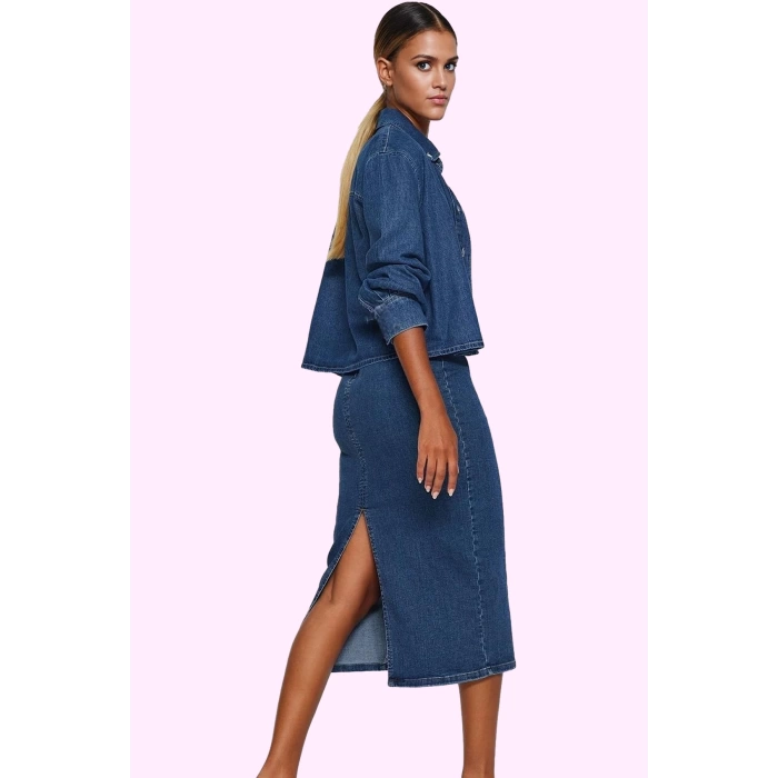 Kadın Denim Midi Kalem Etek Kemer Detayı ile Şıklık ve Konfor Günlük Kullanım Modern Tasarım