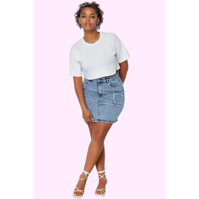 Kadın Denim Mini Etek Yüksek Bel Düz Desenli Casual Günlük Hafta Sonu Yaz Aylarının Vazgeçilmezi