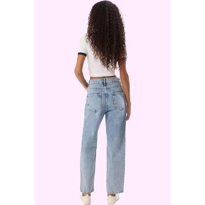 Kadın Denim Mom Jean Boru Paça Yüksek Bel 100 Pamuk Günlük Hafta Sonu Yaz Aylarının Vazgeçilmezi