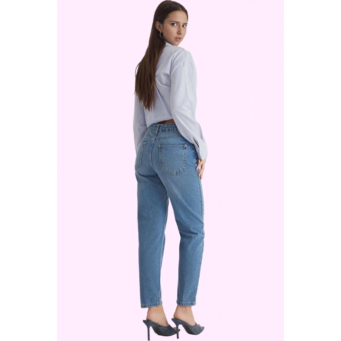 Kadın Denim Mom Jean Pantolon Pamuk Rahat Kalıp Günlük Stil Hafta Sonu Yaz Aylarının Vazgeçilmezi