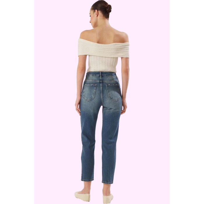 Kadın Denim Mom Jean Pantolon Yüksek Bel Boru Paça Casual Günlük Kullanım Kaliteli Malzeme