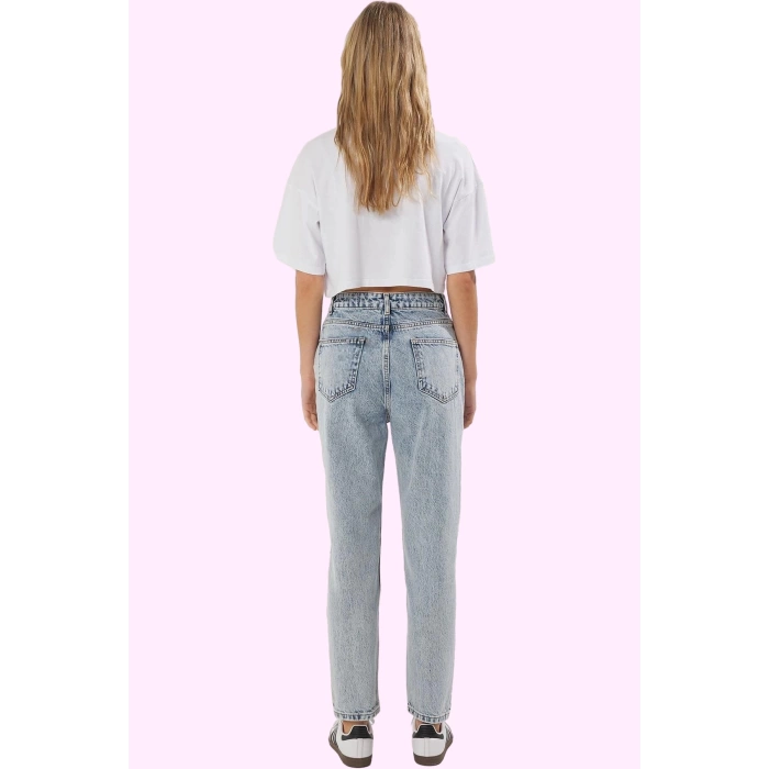 Kadın Denim Mom Jean Pantolon Yüksek Bel Dar Paça Günlük Kullanım Yaz Aylarının Vazgeçilmezi