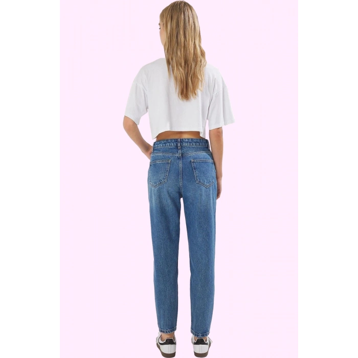Kadın Denim Mom Jean Pantolon Yüksek Bel Dar Paça Günlük Kullanım Yaz Aylarının Vazgeçilmezi