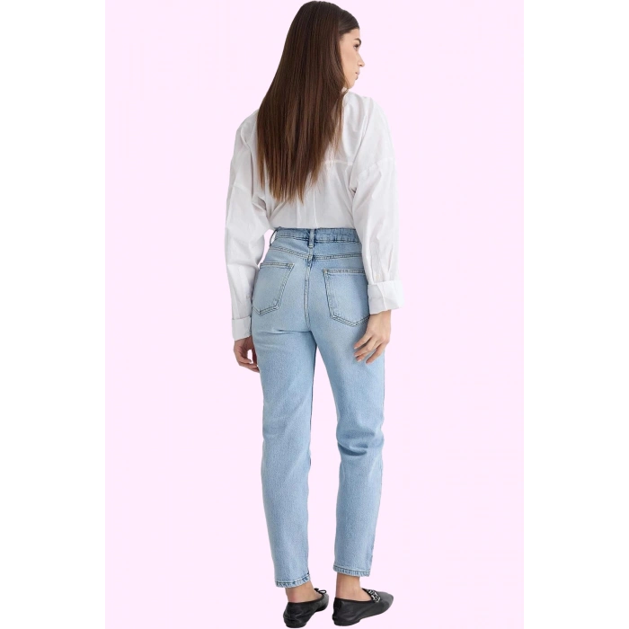 Kadın Denim Mom Jean Pantolon Yüksek Bel Düz Desen Günlük Stil Hafta Sonu Kaliteli Malzeme