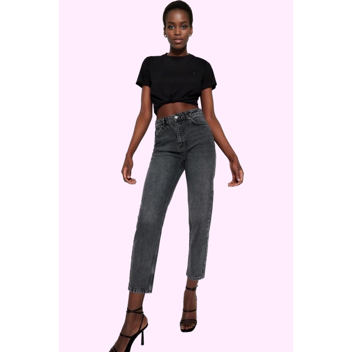 Kadın Denim Mom Jean Pantolon Yüksek Bel Geniş Paça Pamuk Günlük Kullanım Kaliteli Malzeme