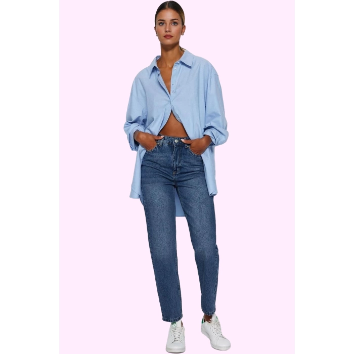 Kadın Denim Mom Jean Pantolon Yüksek Bel Pamuk Günlük Hafta Sonu Yaz Aylarının Vazgeçilmezi