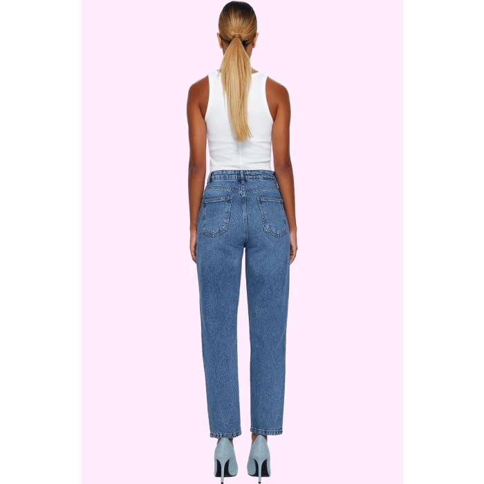 Kadın Denim Mom Jean Pantolon Yüksek Bel Pamuk Günlük Hafta Sonu Yaz Aylarının Vazgeçilmezi