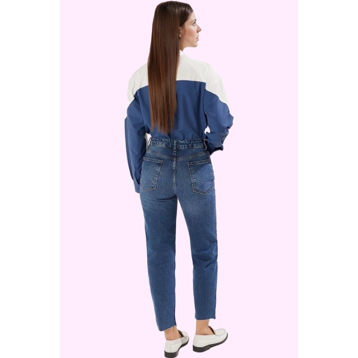 Kadın Denim Mom Jean Rahat Kalıp Uzun Boy Kesikli Paça Günlük Hafta Sonu Dayanıklı Malzeme