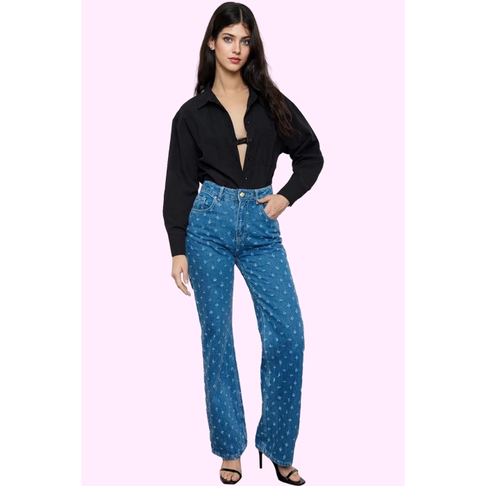 Kadın Denim Pamuk Uzun Boy Yüksek Bel Wide Leg Jean Pantolon Günlük Kullanım Modern Tasarım