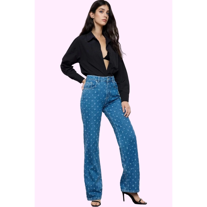Kadın Denim Pamuk Uzun Boy Yüksek Bel Wide Leg Jean Pantolon Günlük Kullanım Modern Tasarım