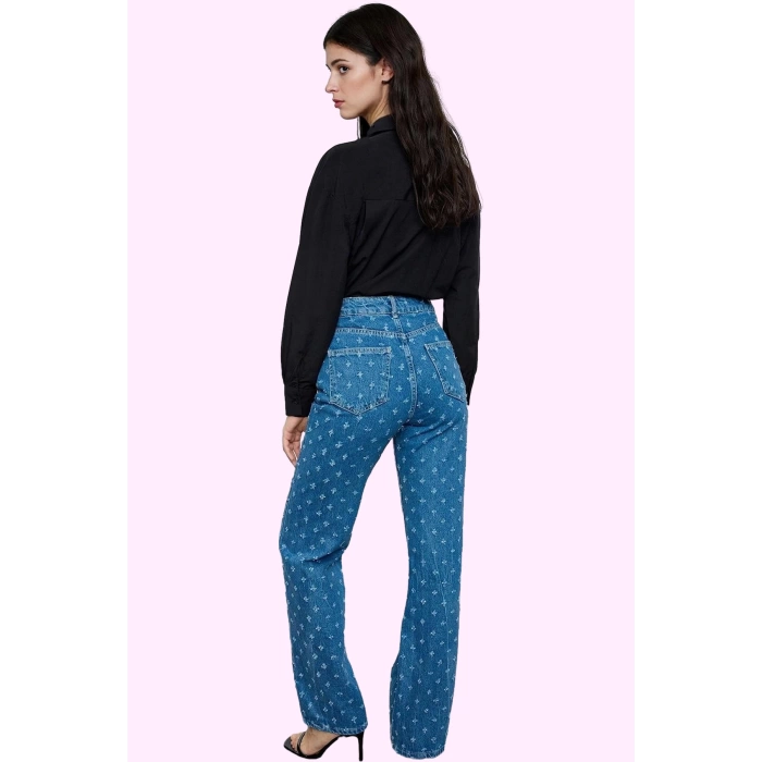 Kadın Denim Pamuk Uzun Boy Yüksek Bel Wide Leg Jean Pantolon Günlük Kullanım Modern Tasarım