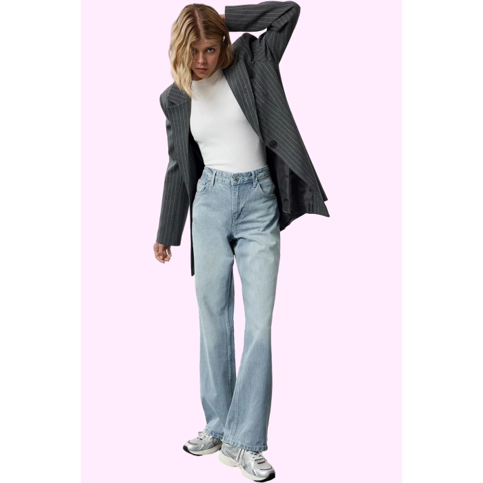Kadın Denim Pamuk Wide Leg Jean Pantolon Günlük Stil Hafta Sonu Yaz Aylarının Vazgeçilmezi