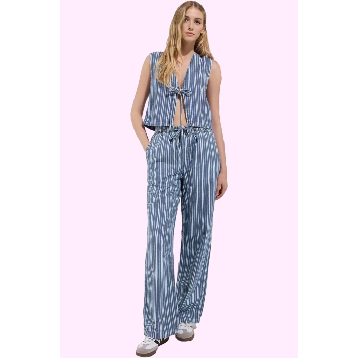 Kadın Denim Pantolon Geniş Paça Çizgili Yüksek Bel Yaz Günlük Kullanım Stilin Buluştuğu Yer