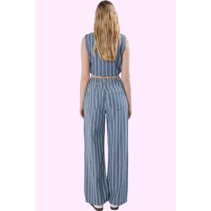 Kadın Denim Pantolon Geniş Paça Çizgili Yüksek Bel Yaz Günlük Kullanım Stilin Buluştuğu Yer