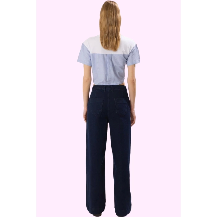 Kadın Denim Pantolon Geniş Paça Yüksek Bel Rahat Kalıp Yaz Günlük Kullanım Kaliteli Malzeme