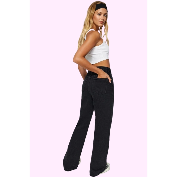 Kadın Denim Pantolon Pamuk Yüksek Bel Wide Leg Rahat Günlük Hafta Sonu Yaz Aylarının Vazgeçilmezi
