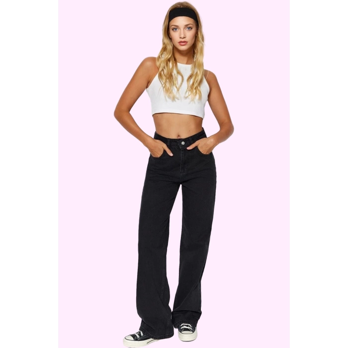 Kadın Denim Pantolon Pamuk Yüksek Bel Wide Leg Rahat Günlük Hafta Sonu Yaz Aylarının Vazgeçilmezi