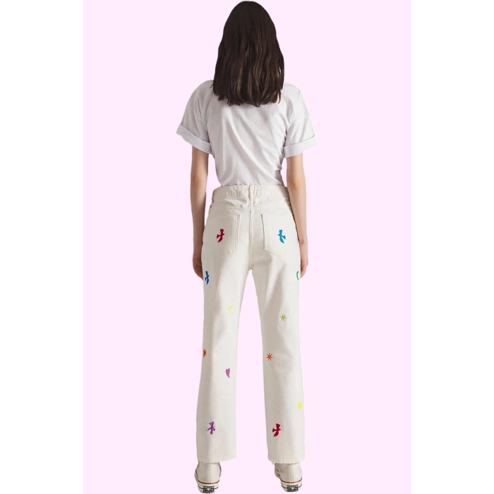 Kadın Denim Pantolon Renk Pamuk Yüksek Bel Straight Kesim Yaz Günlük Kullanım Modern Tasarım