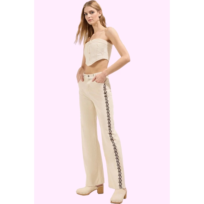 Kadın Denim Pantolon Renk Yüksek Bel Wide Leg Pamuk Günlük Kullanım İçin Dayanıklı Malzeme