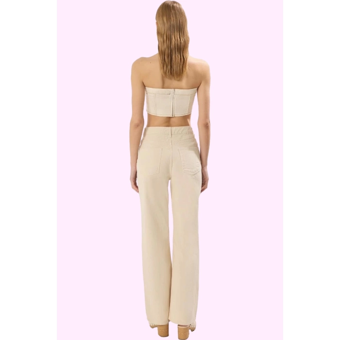 Kadın Denim Pantolon Renk Yüksek Bel Wide Leg Pamuk Günlük Kullanım İçin Dayanıklı Malzeme