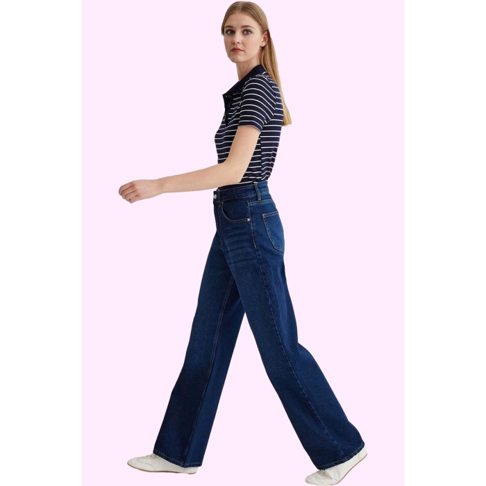 Kadın Denim Pantolon Yüksek Bel Geniş Paça Casual Pamuk Konfor Günlük Kullanım Özel Günler