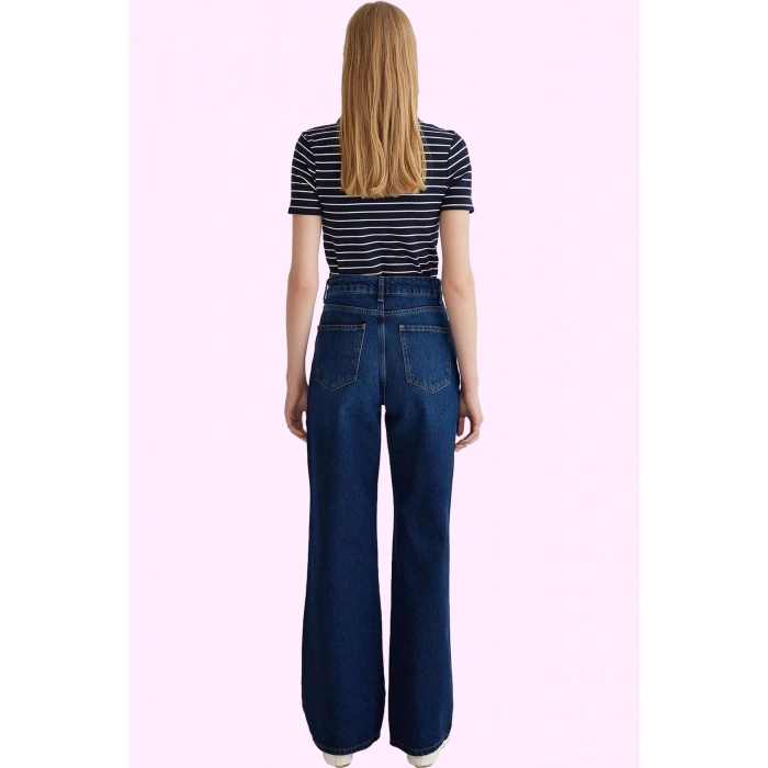 Kadın Denim Pantolon Yüksek Bel Geniş Paça Casual Pamuk Konfor Günlük Kullanım Özel Günler