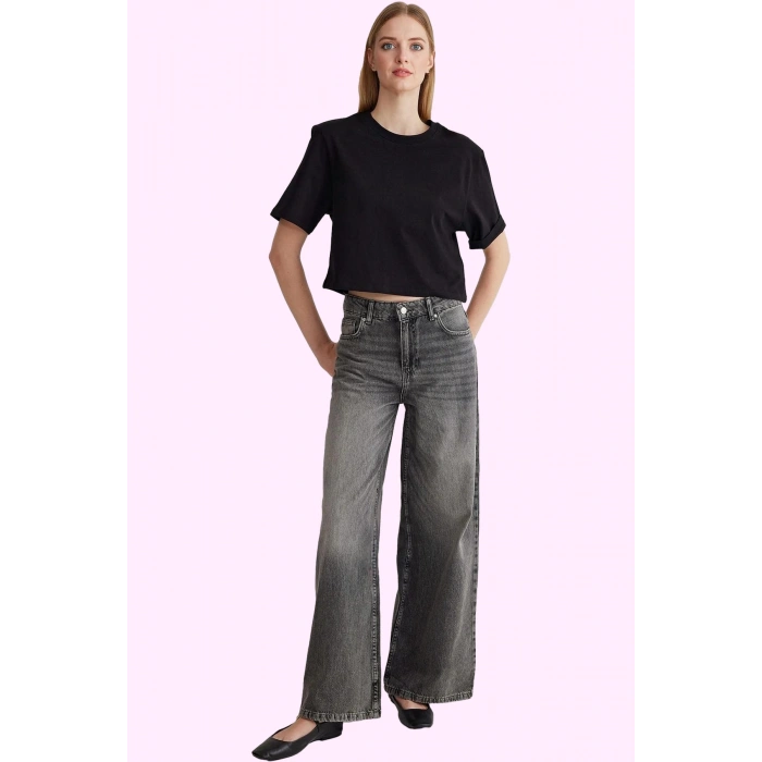 Kadın Denim Pantolon Yüksek Bel Geniş Paça Pamuk Günlük ve Rahat Yaz Aylarının Vazgeçilmezi