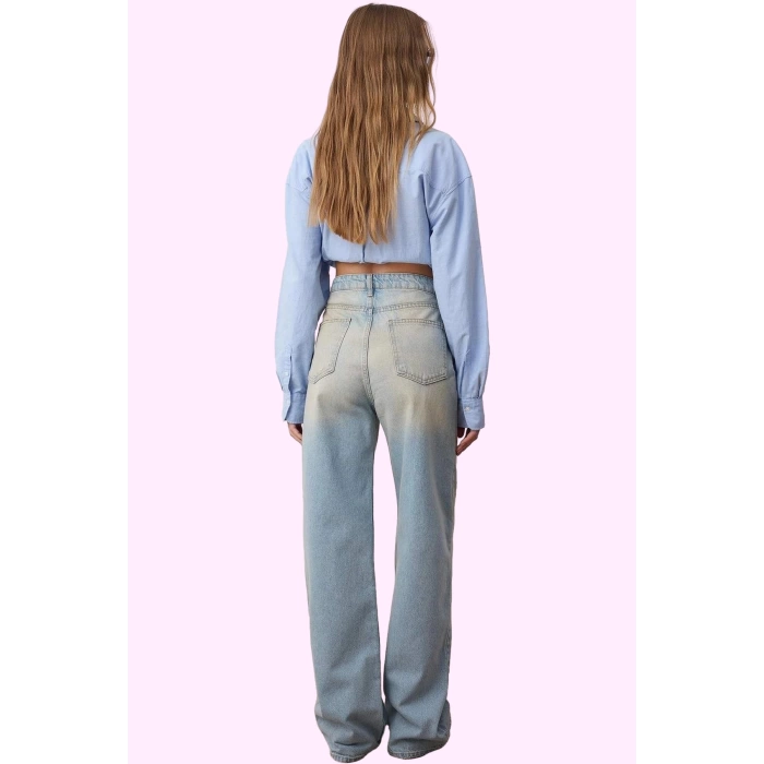 Kadın Denim Pantolon Yüksek Bel Geniş Paça Pamuk Günlük ve Rahat Yaz Aylarının Vazgeçilmezi