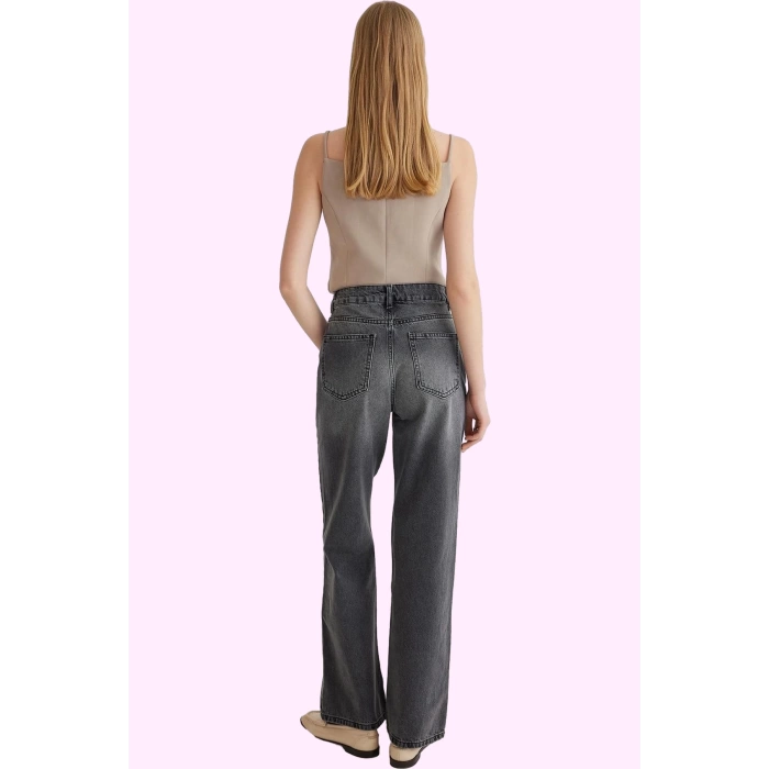 Kadın Denim Pantolon Yüksek Bel Geniş Paça Pamuk Tüm Sezonlar Günlük Kullanım Modern Tasarım