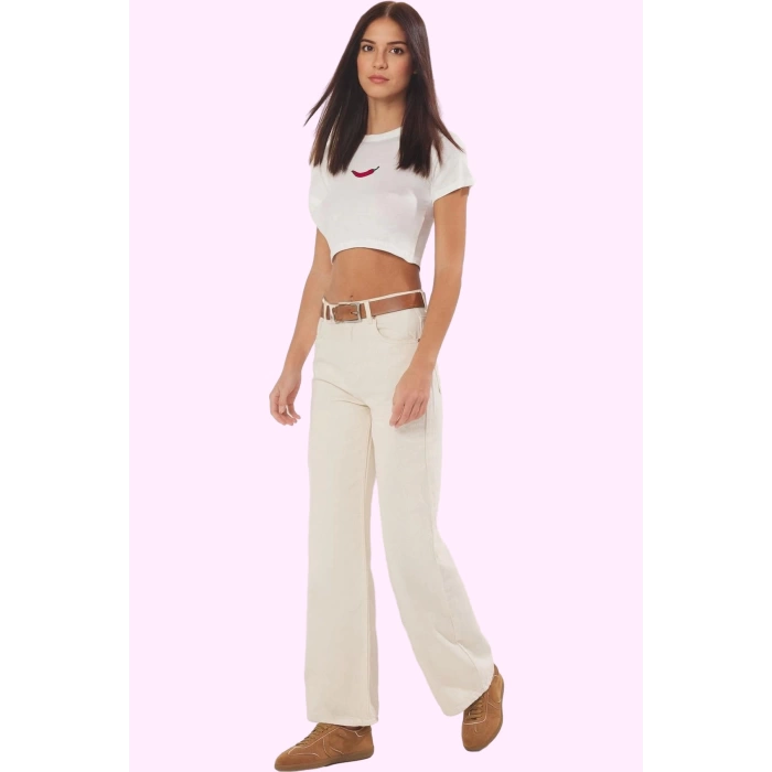 Kadın Denim Pantolon Yüksek Bel Geniş Paça Sürdürülebilir Günlük Kullanım Kaliteli Malzeme
