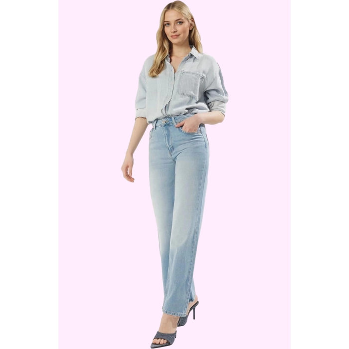 Kadın Denim Pantolon Yüksek Bel Geniş Paça Sürdürülebilir Günlük Kullanım Kaliteli Malzeme
