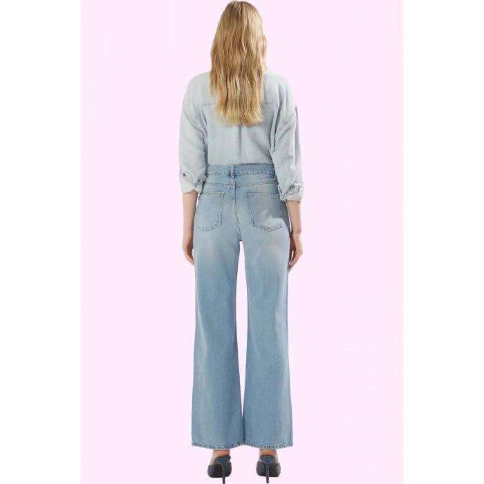 Kadın Denim Pantolon Yüksek Bel Geniş Paça Sürdürülebilir Günlük Kullanım Kaliteli Malzeme